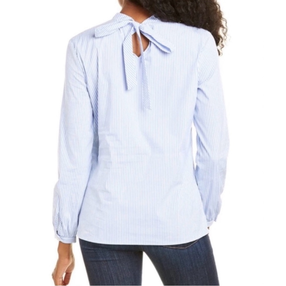J. MCLAUGHLIN Black & White Striped Elodie Back Neck Tie Blouse